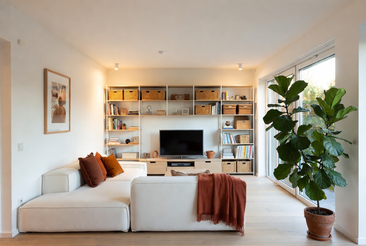 soggiorno casa piccola divano e parete tv
